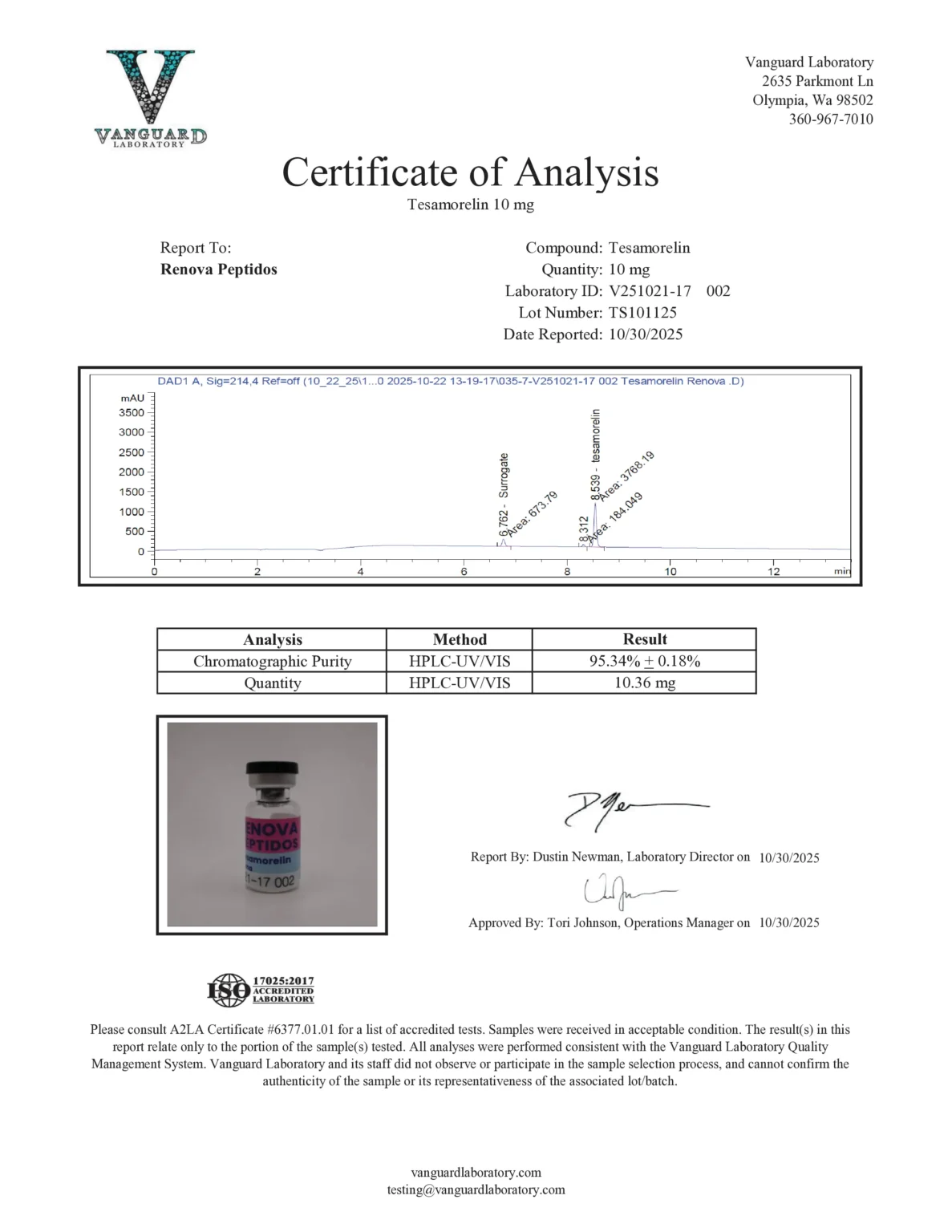 Tesamorelin 10mg Certificate of Analysis